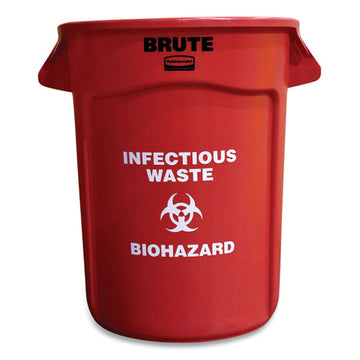 Rubbermaid® Commercial Round Brute Container With "infectious Waste: Biohazard" Imprint, Plastic, 32 Gal, Red freeshipping - TVN Wholesale